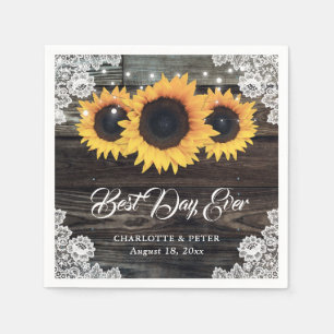 Rustic Wood Lace Sunflower Wedding Paper Napkins