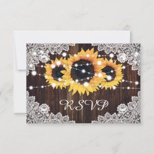 Rustic Wood Lace Sunflower Wedding RSVP Card