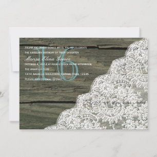 Rustic Wood Lace Sweet Sixteen Birthday Invitation