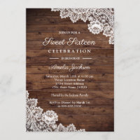 Rustic Wood Lace Sweet Sixteen Invitation