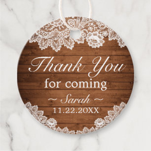 Rustic Wood & Lace Thank You For Coming Mitzvah Favour Tags