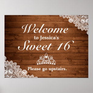 Rustic Wood & Lace Tiara  Sweet 16 Welcome Sign