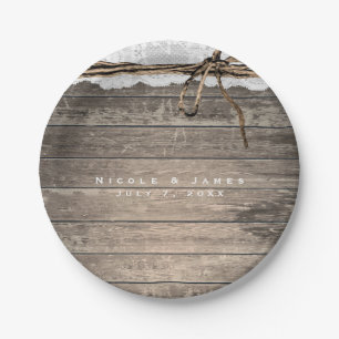 Rustic Wood Lace  Twine Romantic Wedding Reception Paper Plate
