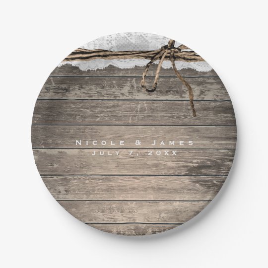 Rustic Wood Lace Twine Romantic Wedding Reception Paper Plate