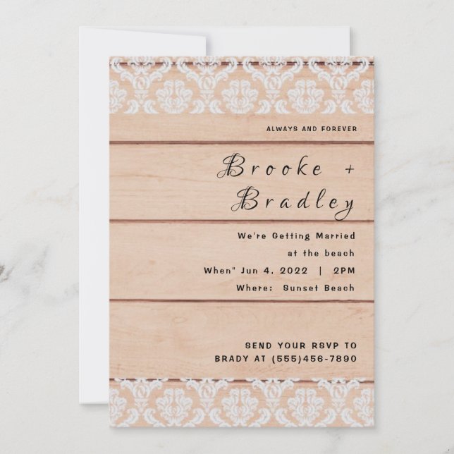 Rustic Wood & Lace Wedding Invitation (Front)