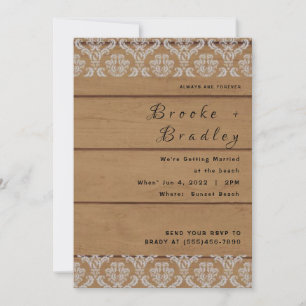 Rustic Wood & Lace Wedding Invitation