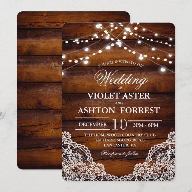Rustic Wood Lace Wedding Invitation (Front/Back)