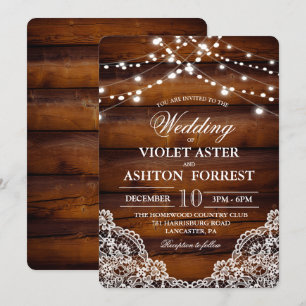 Rustic Wood Lace Wedding Invitation