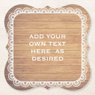 Rustic Wood Lace Wedding Paper Coaster
