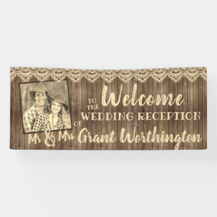 Rustic Wood & Lace Wedding Reception Photo Welcome Banner
