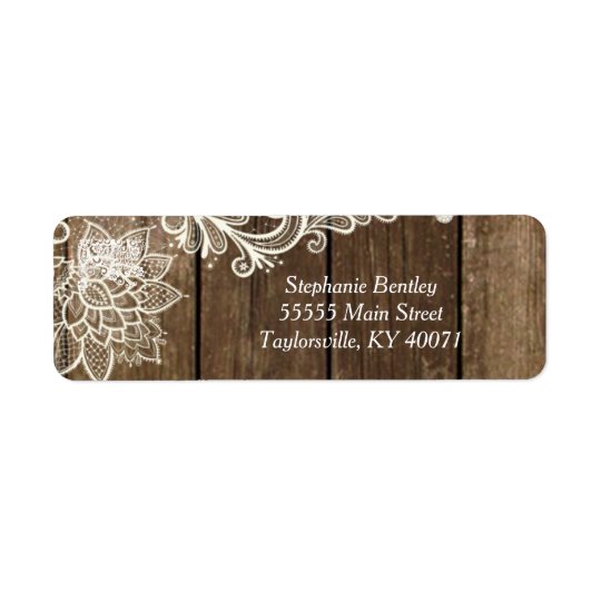 Rustic Wood Lace Wedding Return Address Label