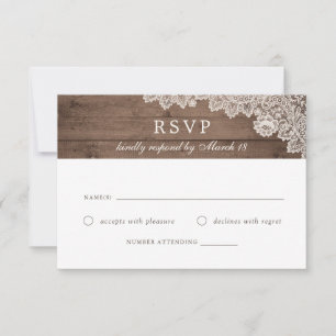 Rustic Wood Lace Wedding RSVP Response Card