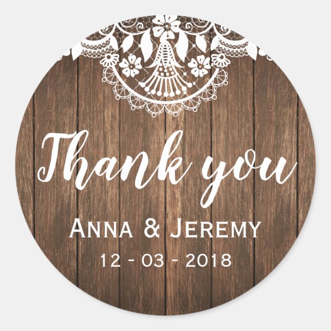 Rustic Wood Lace Wedding Sticker (Front)