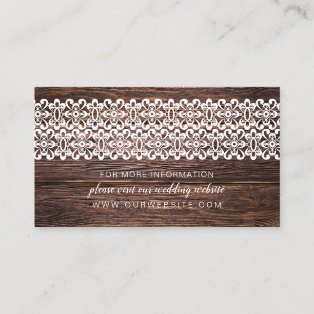 Rustic Wood + Lace wedding website info card (Front)