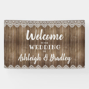 Rustic Wood Lace Wedding Welcome Banner