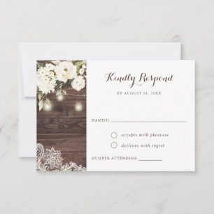 Rustic Wood Lace White Floral Mason Jars RSVP Invitation
