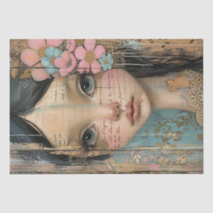 Rustic Wood, Lace, Wistful Girl, Flowers Decoupage Tissue Paper