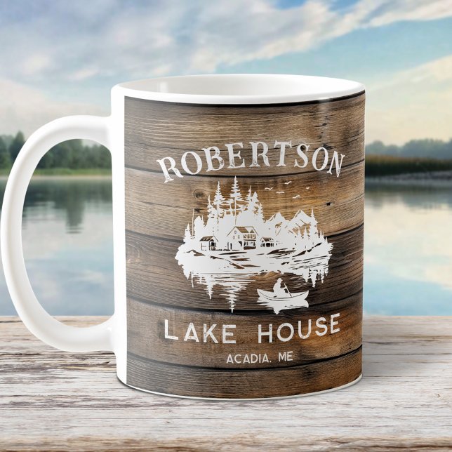 Rustic Wood Lake House Family Name  Coffee Mug (Creator Uploaded)