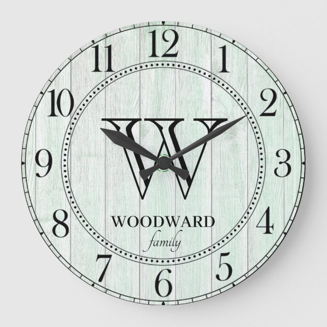 Rustic Wood Lake House Family Name  Large Clock (Front)