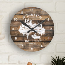 Rustic Wood Lake House Scene Family Name