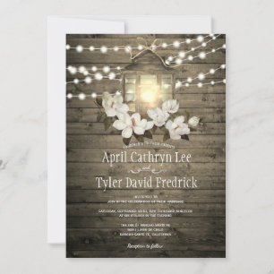 Rustic Wood Lantern Lights Magnolia Wedding Invitation