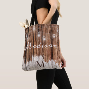 Rustic Wood Lanterns Bridesmaid Trendy Monogram Tote Bag