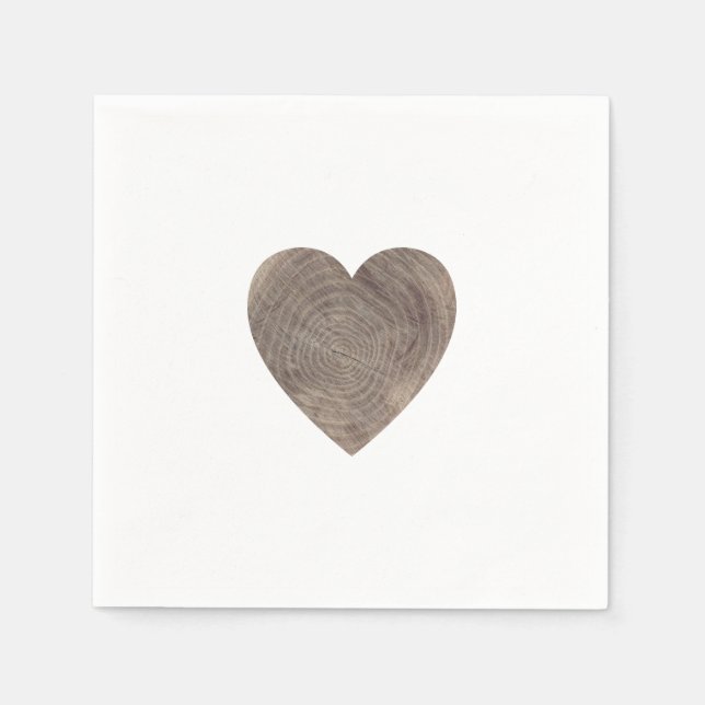 Rustic wood large heart wedding napkins (Front)