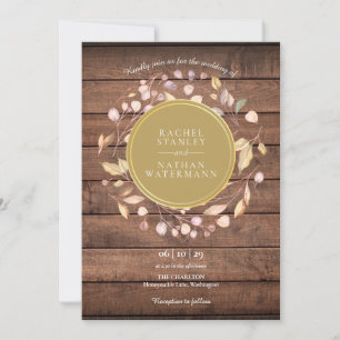 Rustic Wood Laurel Garland Gold Wedding Invitation