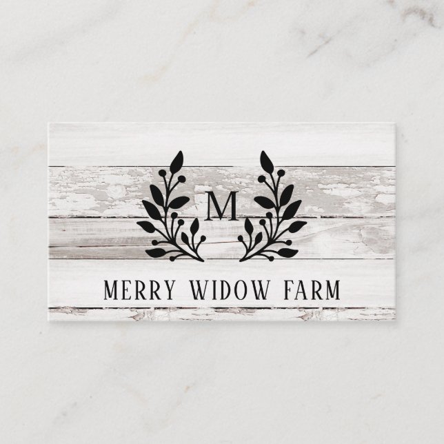 Rustic Wood  Laurel Monogrammed  Business Card (Front)