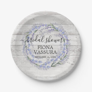 Rustic Wood Lavender Floral Wreath Baby Shower Paper Plate
