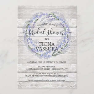 Rustic Wood Lavender Floral Wreath Bridal Shower Invitation