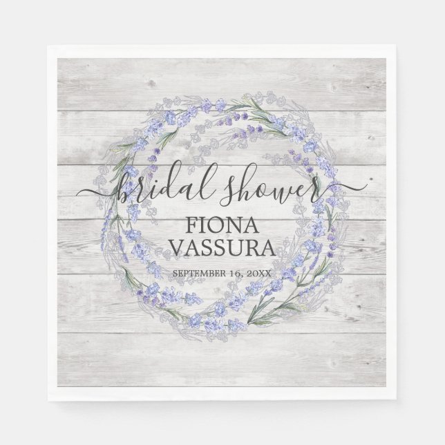Rustic Wood Lavender Floral Wreath Bridal Shower Napkin (Front)