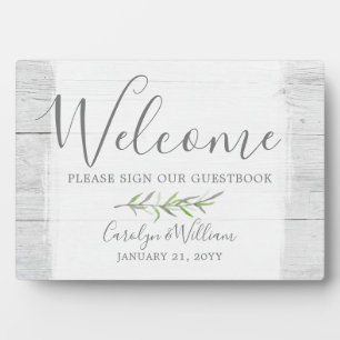 Rustic Wood & Leaf Welcome Wedding Guestbook Sign Plaque
