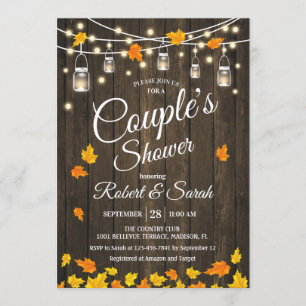 Rustic Wood Leaves Couple's Shower Invitation