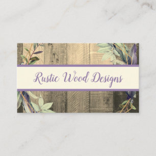 Rustic Wood Leaves Wreath Monogram Pale Lavendar Business Card