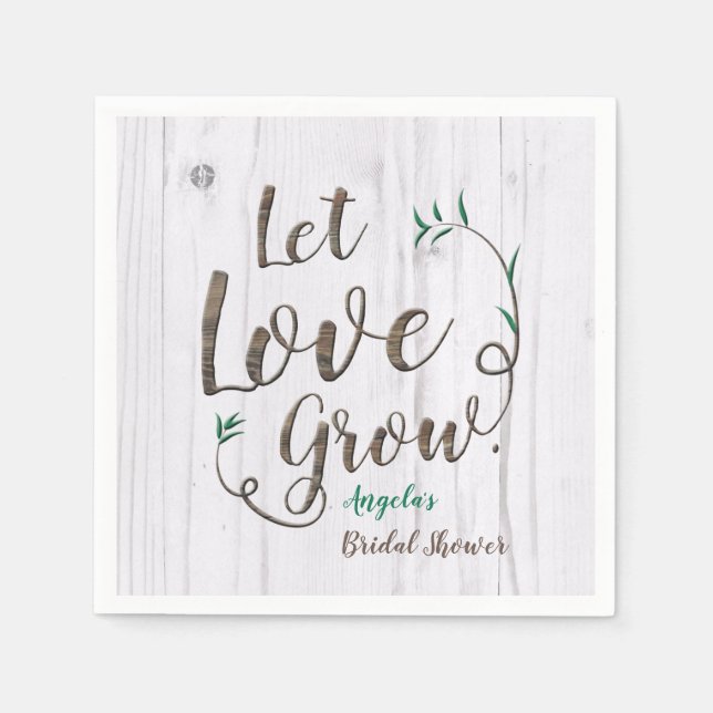 Rustic Wood Let Love Grow Bridal Shower Napkin (Front)