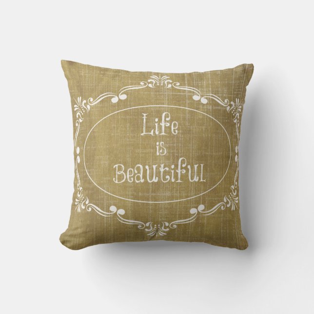 Rustic Wood: Life is Beautiful Quote Cushion (Front)