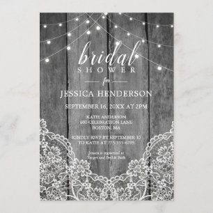 Rustic Wood Light Lace Bridal Shower Invitation