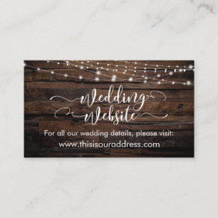 Rustic Wood & Light String Wedding Website Card