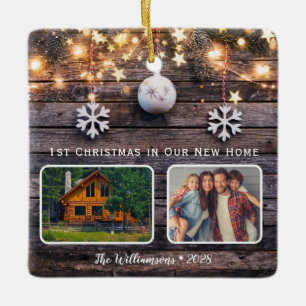 Rustic Wood Lights 2 Photo New Home  Ceramic Ornament