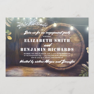 Rustic Wood Lights Baby's Breath Engagement Party Invitation