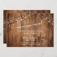 Rustic Wood & Lights Cancelled Wedding Announcemen