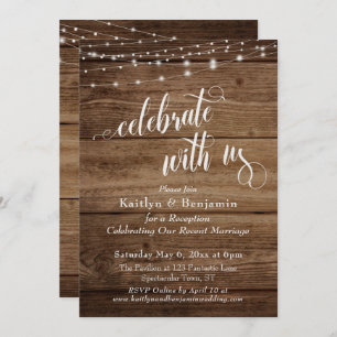 Rustic Wood & Lights Celebrate with Us Reception Invitation