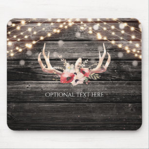 Rustic Wood & Lights Floral Antlers Boho Chic Glam Mouse Mat