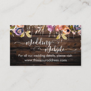Rustic Wood Lights & Flowers Wedding Website Enclosure Card