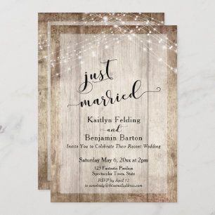 Rustic Wood & Lights, Just Married, Reception Only Invitation