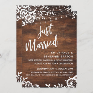 Rustic Wood, Lights & Lace Just Married Event Invitation