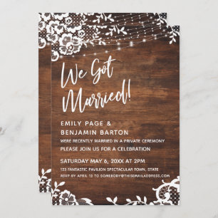 Rustic Wood, Lights & Lace We Got Married Event Invitation