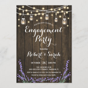 Rustic Wood Lights Lavender Engagement Party Invitation