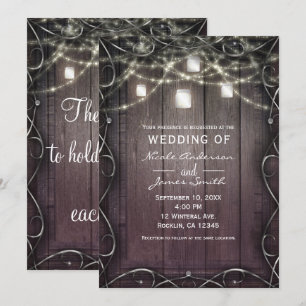 Rustic Wood Lights & Mason Jars Flourish Wedding Invitation